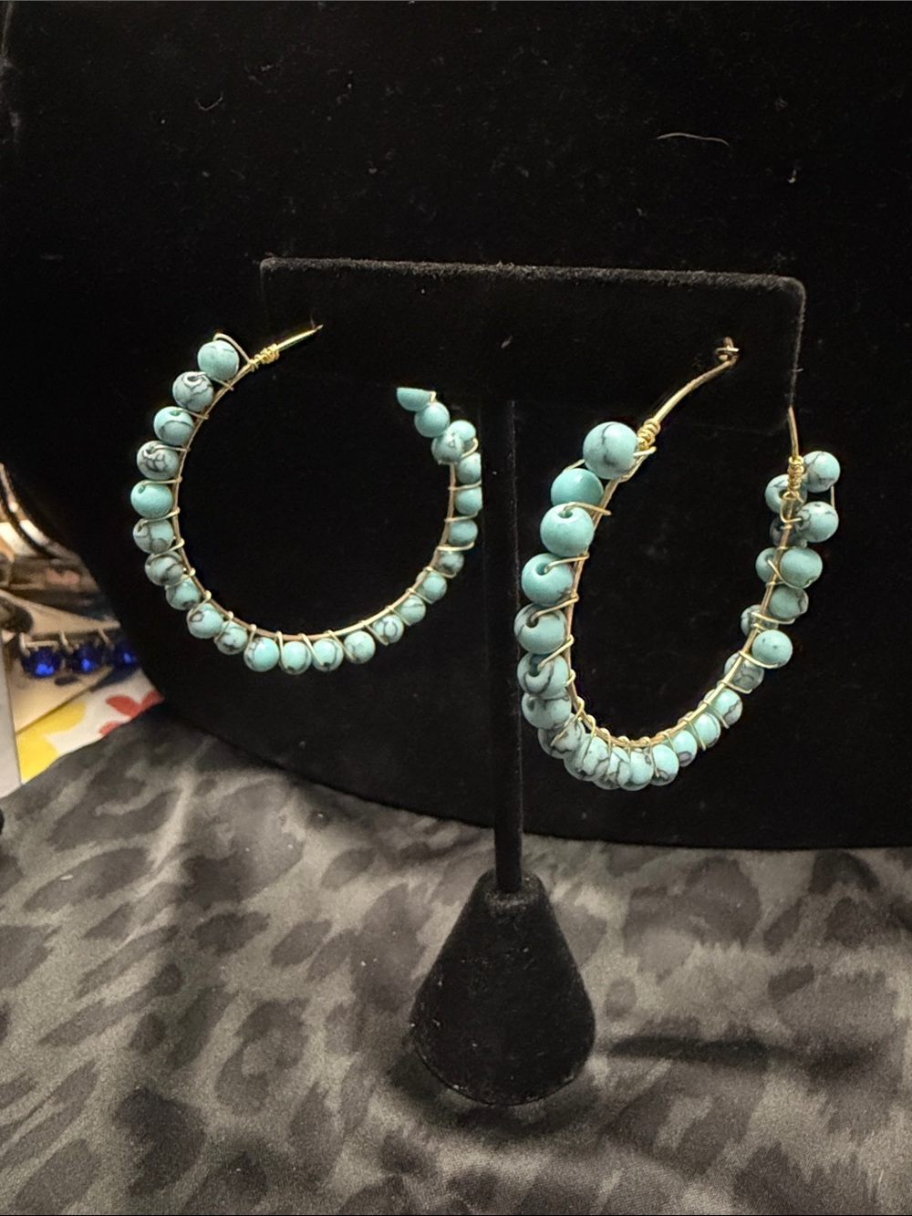 Turquoise Beaded Hoop Earrings - Women's Fashion Jewelry